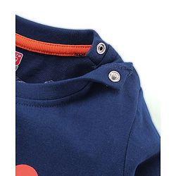 Babyhug Cotton Knit Full Sleeves Night Suit Lion & Strip Print -Blue & Red