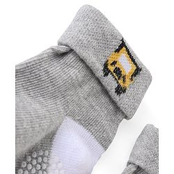 Cute Walk by Babyhug Anti Bacterial Cotton Knit Anti Skid Ankle Length Socks Strip Design Pack Of 3- Black & Grey