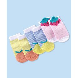 Cute Walk By Babyhug Anti-Bacterial & Anti- Skid Ankle Length with Fruit & Striped Design Socks Pack of 3- Multicolour