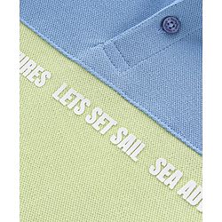 Babyhug Cotton Knit Half Sleeves Polo Cut & Sew T-Shirt with Text Graphic Print - Blue & Green