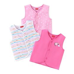 Babyhug 100% Cotton Woven Sleeveless Jhabla Heart Print Pack of 3 - Pink & White