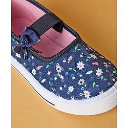 Cute Walk by Babyhug Slip On Casual Shoes With Bow Applique & Floral Print- Navy Blue (Sole Line May Very)