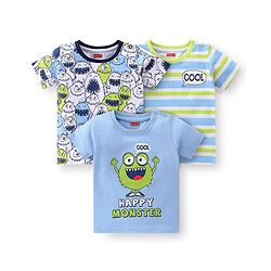 Babyhug 100% Cotton Knit Half Sleeves T-Shirt Monster Graphics Pack Of 3 - Multicolor
