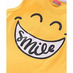 Babyhug 100% Cotton Knit Sleeveless T-Shirt Smiley Graphics - Yellow