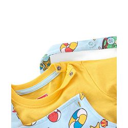 Babyhug 100% Cotton Knit Dungaree & Half Sleeves T-Shirt Set Text & Crocodile Print - Light Blue & Yellow