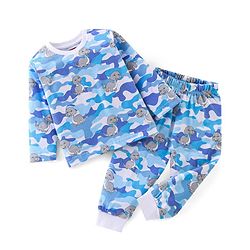 Babyhug Cotton Knit Full Sleeves Dino Printed Night Suit - Blue