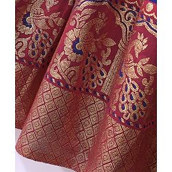 Babyhug Half Sleeves Pattu Pavada Choli with Lehenga Set with Bird Embroidery - Blue
