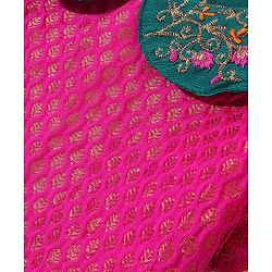 Babyhug Half Sleeves Pattu Pavada Choli with Lehenga Set with Floral Embroidery - Teal Blue
