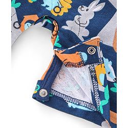 Babyhug 100% Cotton Knit Dungaree & Half Sleeves T-Shirt Set With Animals Print - Blue & Yellow