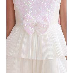 Babyhug Sleeveless Party Wear Tiered Dress with Bow Applique - Cream