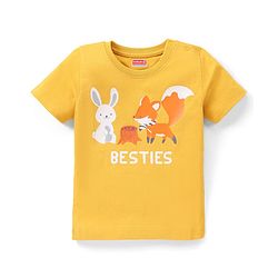 Babyhug Cotton Half Sleeves T-Shirt With Bunny & Fox Graphics - Yellow