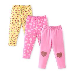Babyhug Cotton Lycra Knit Stretchable Leggings Floral Print Pack of 3 - Multicolor