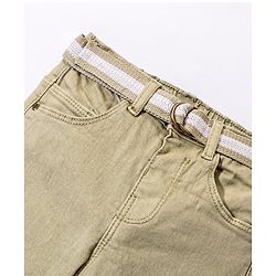 Babyhug Denim Washed Full Length Jeans With Stretch Solid Colour - Light Olive