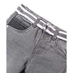 Babyhug Denim Washed Full Length Jeans With Stretch Solid Colour - Grey