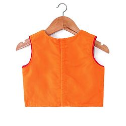 Babyhug Sleeveless Zari Embroidered Choli with Pattola Printed Lehenga and Dupatta Set - Red & Mustard