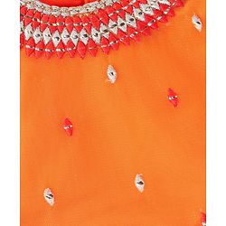 Babyhug Sleeveless Zari Embroidered Choli with Pattola Printed Lehenga and Dupatta Set - Red & Mustard