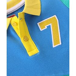 Babyhug Cotton Knit Half Sleeves Cut & Sew with Graphics & Embroidery Detailing Polo T-Shirt - Blue & Green