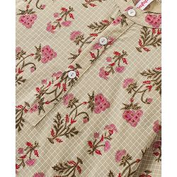 Babyhug Cotton Dobby Full Sleeves Floral Printed Kurta & Dhoti Set - Beige