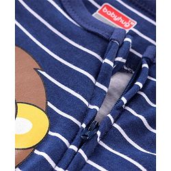 Babyhug Cotton Knit Full Sleeves Striped Sleep Suit With Lion Print - Blue