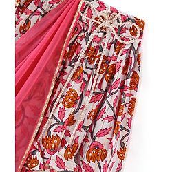 Babyhug 100% Cotton Woven Sleeveless Choli Lehenga With Dupatta Floral Print - White & Pink