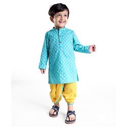 Babyhug Cotton Full Sleeves Printed Dhoti Kurta Set - Blue