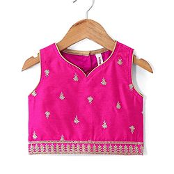 Babyhug Woven Sleeveless Choli With Lehenga & Dupatta Set Floral Embroidery - Pink