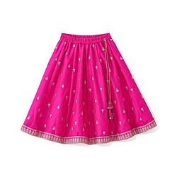 Babyhug Woven Sleeveless Choli With Lehenga & Dupatta Set Floral Embroidery - Pink