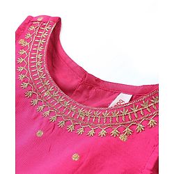 Babyhug Woven Sleeveless Embroidered Choli With Foil Printed Lehenga & Dupatta Set - White & Pink