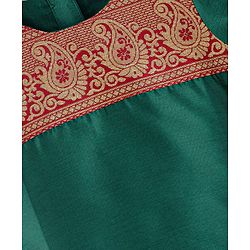 Babyhug Half Sleeves Choli & Pattu Pavada Lehenga with Dupatta Set Foil Printed - Green