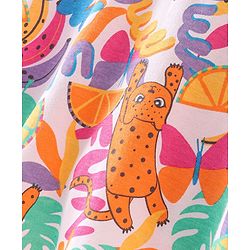 Babyhug Cotton Knit Half Sleeves Kitty & Tropical Printed Top - Multicolour