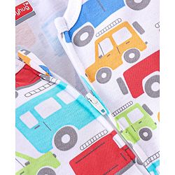 Babyhug Cotton Knit Full Sleeves Sleepsuit with Car Print - White