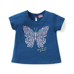 Babyhug Cotton Knit Half Sleeves T-Shirt with Butterfly Print - Blue