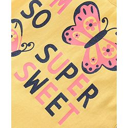 Babyhug Cotton Knit Half Sleeves Top With Butterfly Glitter Graphics - Yellow