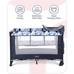 Babyhug Bouyant 3 in 1 Playpen cum Cot with Mosquito Net - Dark Blue