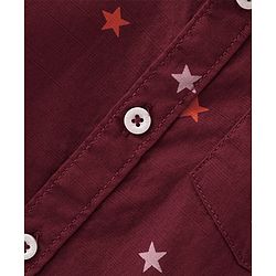 Babyhug Cotton Woven Half Sleeves Regular Collar Shirt with Bow Star Print - Wine Maroon
