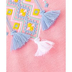 Babyhug 100% Cotton Knit Sleeveless Top & Shorts With Ikat Embroidery - Blue & Pink