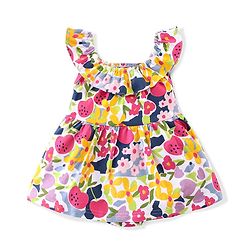 Babyhug 100% Cotton Sleeveless Frock Style Oneise Floral Printed - Navy Blue & Pink