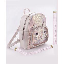 Babyhug Fashion Backpack with Sequinned & Kitty Applique - Beige