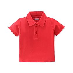 Babyhug 100% Cotton Knit Half Sleeves Polo T-Shirt Solid Colour - Red