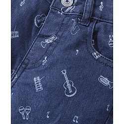 Babyhug Full Length Denim Jeans With Stretch & Musical Instruments Printed - Blue