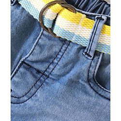Babyhug Denim Knee Length Shorts With Stretch Solid Colour - Blue
