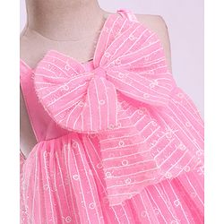 Babyhug Sleeveless Party Frock with Bow Applique - Pink