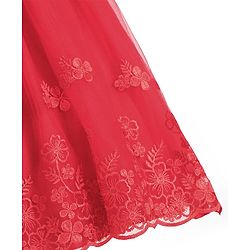 Babyhug Sleeveless Party Wear Dress With Floral Embroidery & Bow Applique - Red