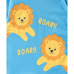 Babyhug 100% Cotton Knit Full Sleeves Romper With Lion Print - Blue