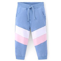 Babyhug Cotton Looper Knit Full Length Lounge Pant with Cut & Sew Detailing - Blue