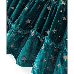 Babyhug Velour Knit Full Sleeves Frock Star Print - Green