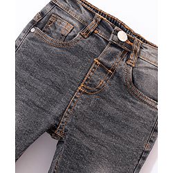 Babyhug Denim Full Length with Stretch Washed Jeans - Charcoal