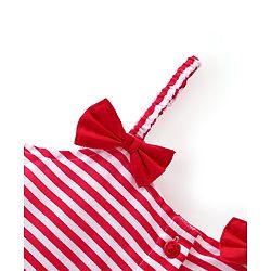 Babyhug Rayon Woven Sleeveless Striped Frock with Sling Bag & Bow Applique - Red
