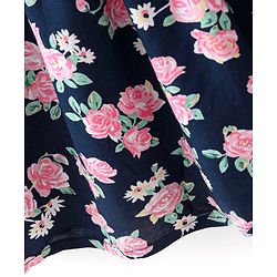 Babyhug Viscose Frock with Knit Full Sleeves Inner Tee with Floral Print & Applique - Pink & Navy Blue