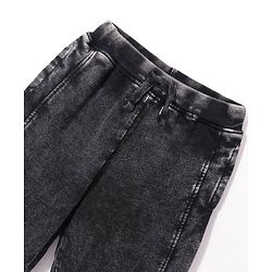 Babyhug Cotton Looper Knit Full Length Jogger Pant Cut & Sew Design Solid Colour - Black